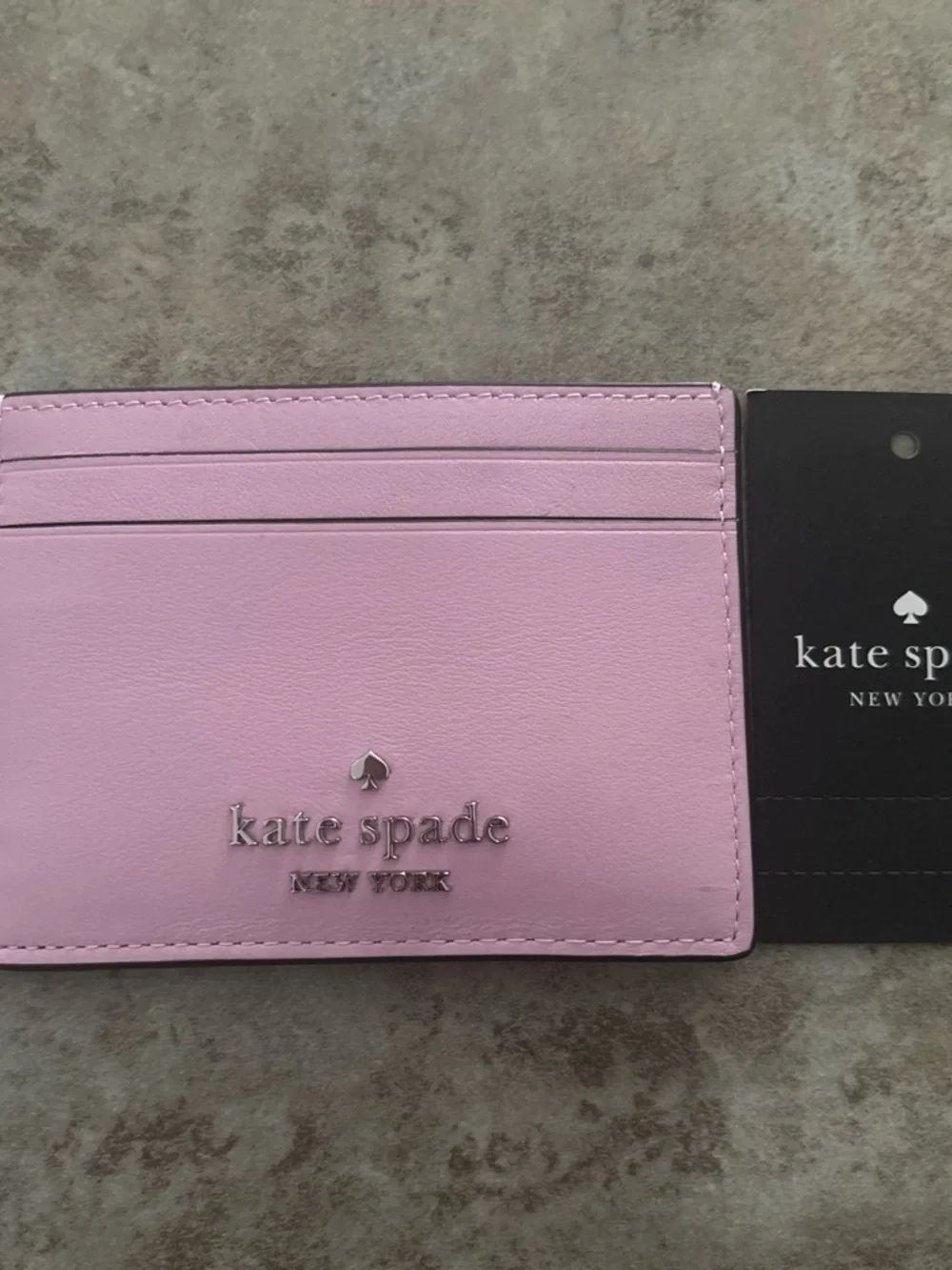 kate spade Lilac Leather Card Holder with Silver Logo